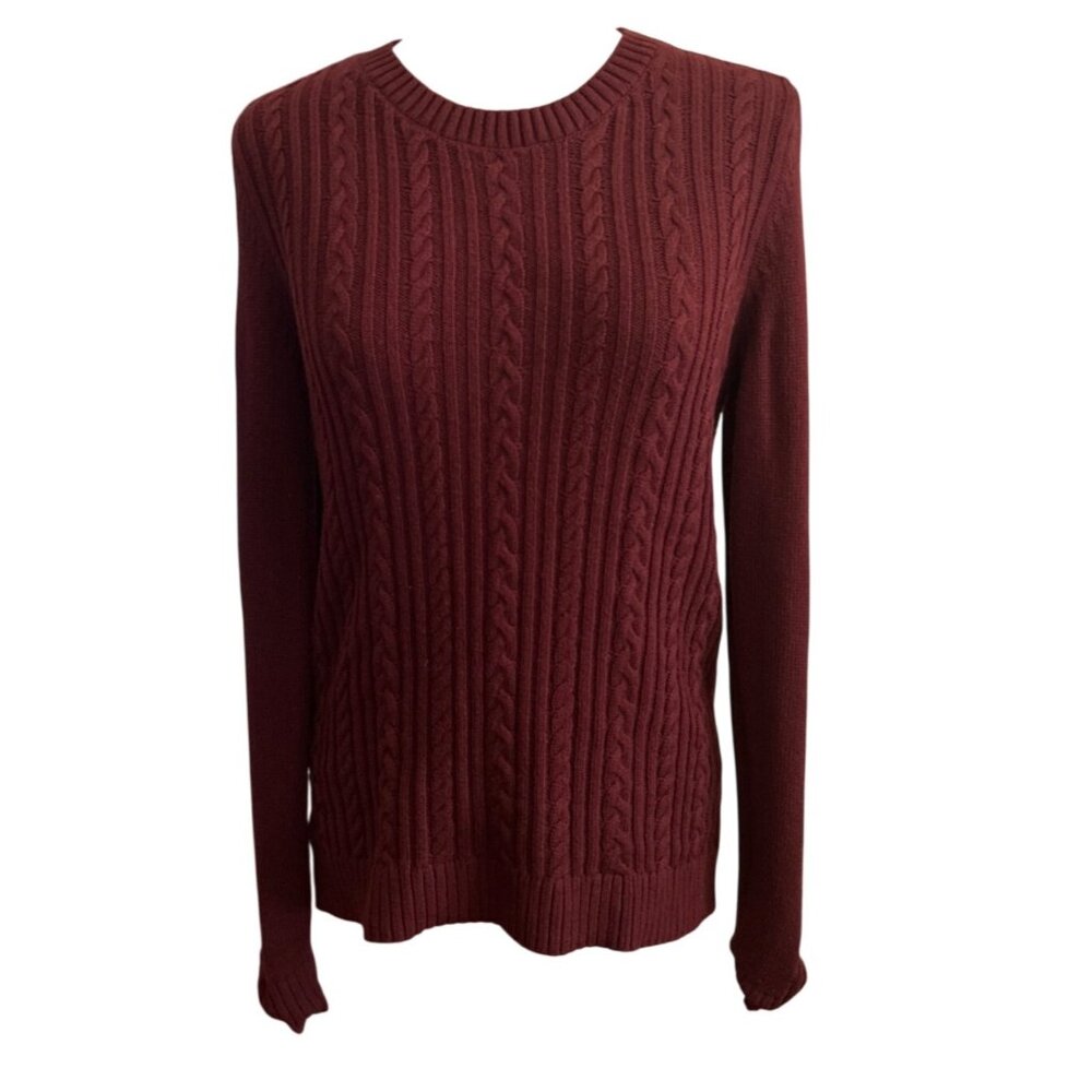 Croft & Barrow Womens Crew Neck Burgundy Cable Knit Sweater Size Small